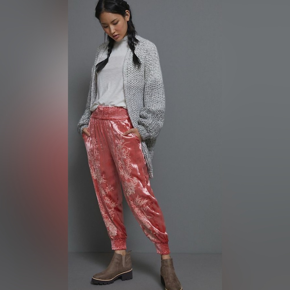 Anthropologie Rose Pink Velvet Jogger Pants